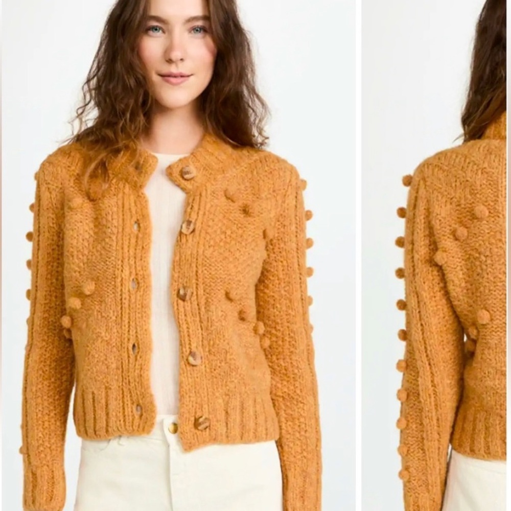 FAHERTY ALPACA CARDIGAN Pom Pom Details Cable Cardign Button Sweater